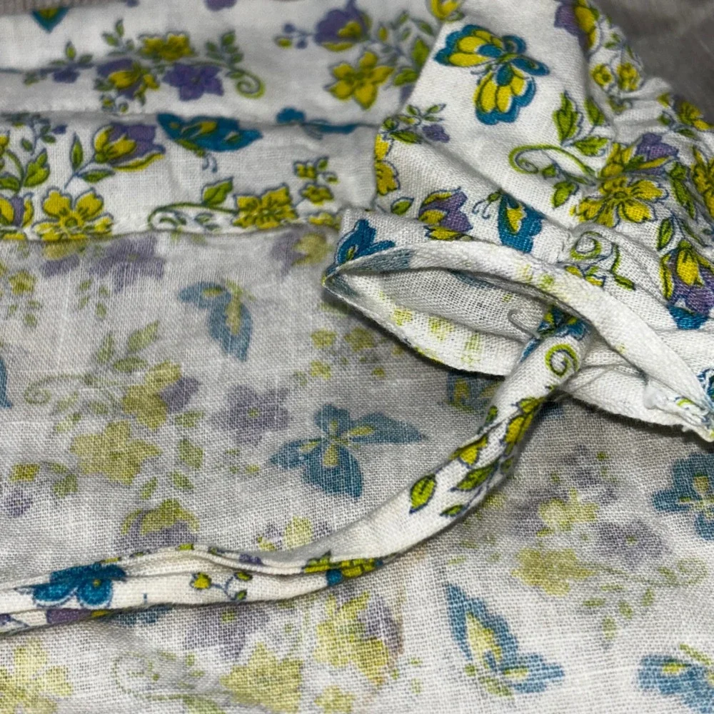 Vintage Floral Butterfly Half Apron Yellow Purple Teal Handmade‎ Pockets
